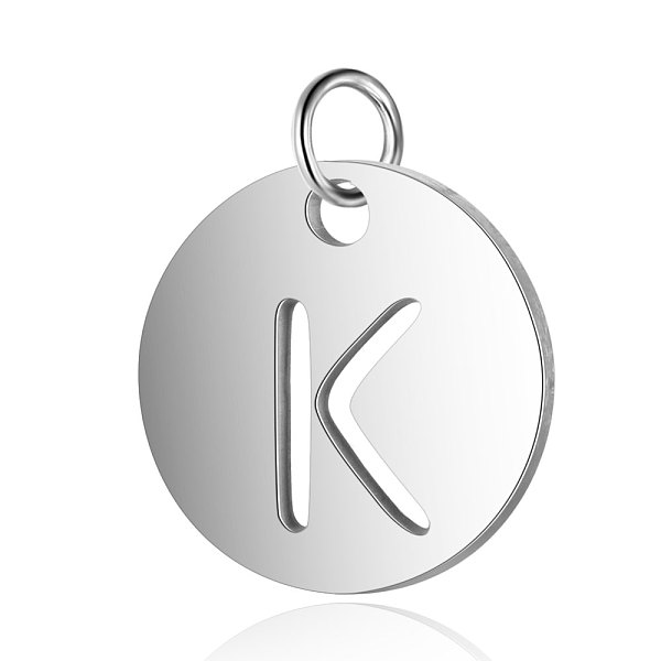 

PandaHall 304 Stainless Steel Charms, Flat Round with Letter, Stainless Steel Color, Letter.K, 12x1mm, Hole: 2.5mm 304 Stainless Steel...