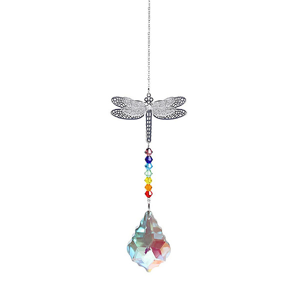 

PandaHall Crystals Chandelier Suncatchers Prisms Chakra Hanging Pendant, with Iron Cable Chains, Glass Beads and Dragonfly Brass Pendant...