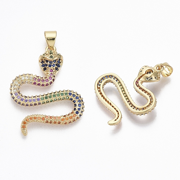 

PandaHall Brass Micro Pave Cubic Zirconia Pendants, Nickel Free, Snake, Colorful, Real 18K Gold Plated, 26x21x5.5mm, Hole: 3x4mm Brass+Cubic...