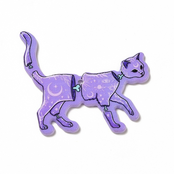 

PandaHall Halloween Printed Acrylic Pendants, Cat Pattern, 39.5x46x2.1mm, Hole: 1.8mm Acrylic Cat Shape Purple