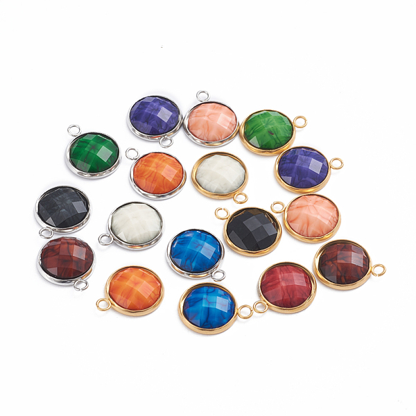 

PandaHall Resin Pendants, with 304 Stainlesss Steel Settings, Half Round, Faceted, Mixed Color, 19.5x16x4.5mm, Hole: 2.3mm Stainless..., Multicolor