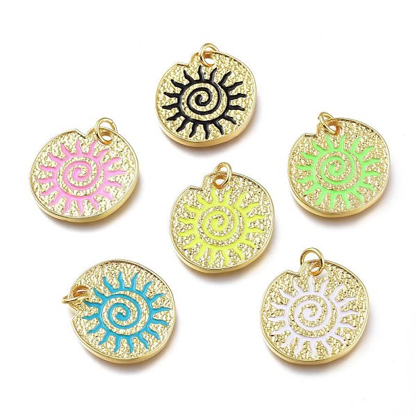 

PandaHall Real 18K Gold Plated Brass Enamel Pendants, Long-Lasting Plated, with Jump Rings, Lead Free & Cadmium Free, Flat Round with Sun..., Multicolor
