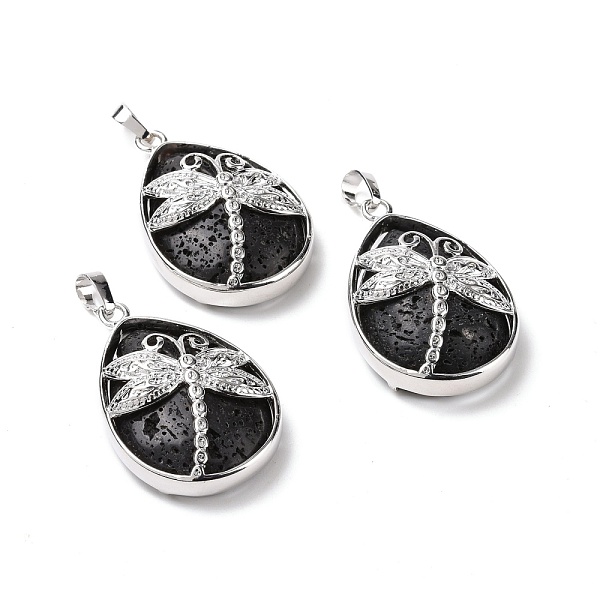 

PandaHall Natural Lava Rock Pendants, with Platinum Tone Brass Findings, Lead Free & Cadmium Free, Teardrop with Dragonfly Charms...