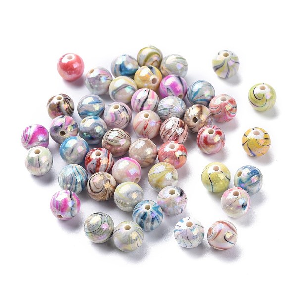 

PandaHall AB Color Wave Printed Acrylic Beads, Round, Mixed Color, 10mm, Hole: 2mm, about 920pcs/500g Acrylic Round Multicolor