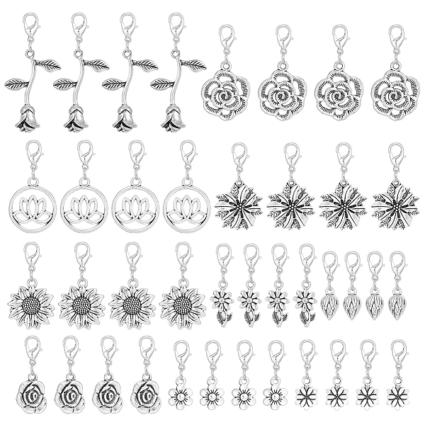 

PandaHall Flower Tibetan Style Alloy Pendant Decoration, with Lobster Claw Clasps, Antique Silver, 27~46mm, 10 style, 4pcs/style, 40pcs/set...