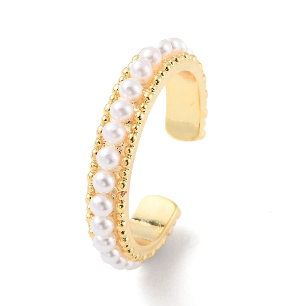 

PandaHall Plastic Pearl Beaded Open Cuff Ring, Rack Plating Brass Jewelry for Women, Cadmium Free & Lead Free, Real 18K Gold Plated, Inner...
