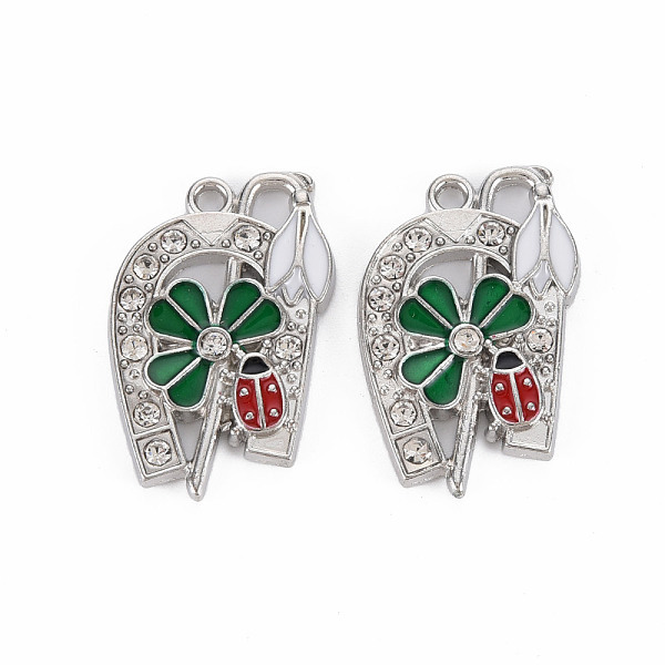 

PandaHall Alloy Pendants, with Enamel and Rhinestone, Platinum, Flower with ladybird, Green, 27x18x3mm, Hole: 2.5mm Alloy Rhinestone+Enamel...