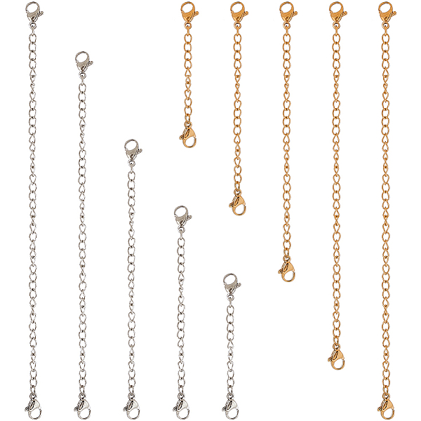 

PandaHall SUNNYCLUE 1 Box 10Pcs Jewelry Extender Chain Necklace Extension Chains Bulk Stainless Steel Golden Silver Lobster Claw Clasp...