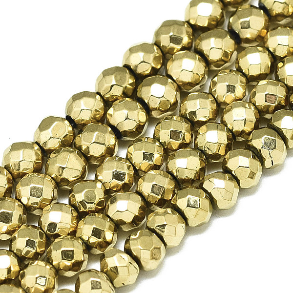 

PandaHall Electroplate Non-magnetic Synthetic Hematite Beads Strands, Round, Faceted, Real 18K Gold Plated, 4mm, Hole: 0.9mm, about...
