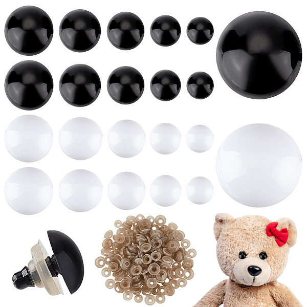 

PandaHall PH 192 Sets Safety Eyes Black White Crochet Eyes 10/12/14/16/18mm Craft Eyes Half Round Animal Eyes with Washers for DIY..., Multicolor