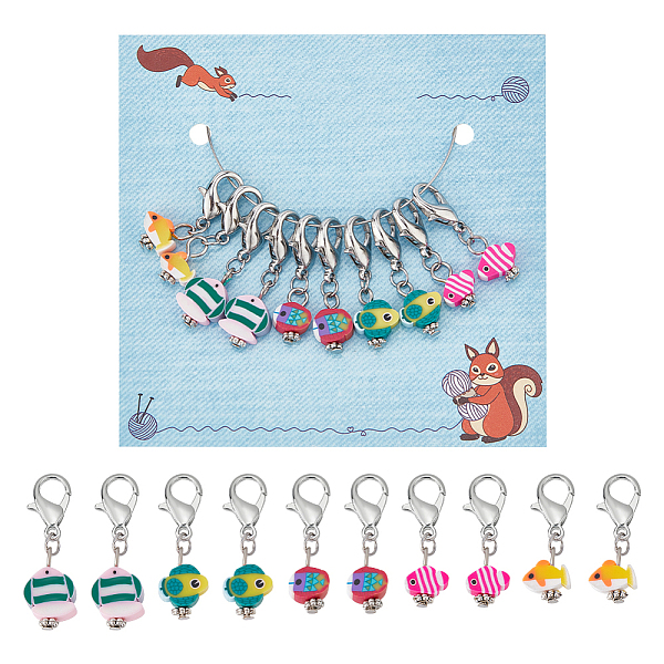 

PandaHall 10Pcs 5 Style Ocean Fish Handmade Polymer Clay Pendant Stitch Markers, Crochet Lobster Claw Clasp Charms, Mixed Color, 3~3.4cm..., Multicolor