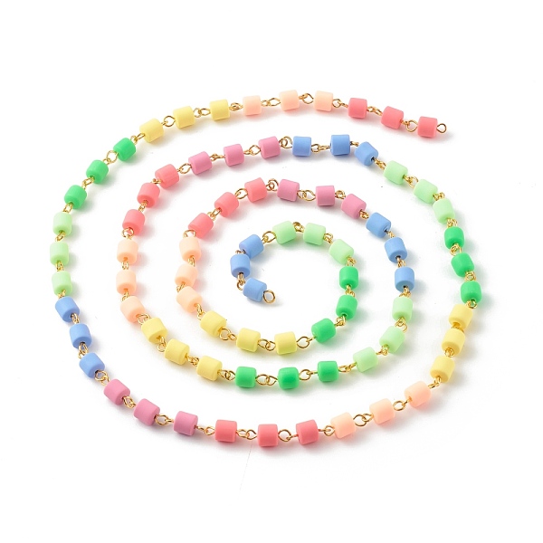 

PandaHall Handmade Polymer Clay Beaded Chains, with Iron Findings, Column, Unwelded, Colorful, 6x6mm, about 39.37 inch(1m)/strand Polymer...