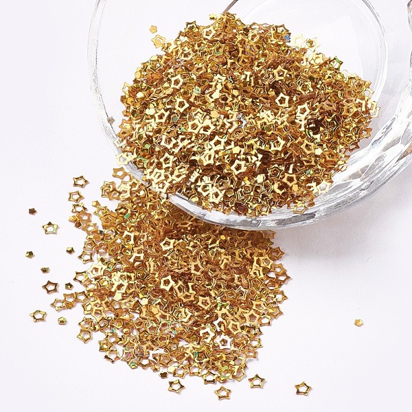 

PandaHall Ornament Accessories Plastic Paillette/Sequins Beads, Star, Gold, 3.5x3.5x0.1mm, about 450000pcs/pound Plastic Star Gold