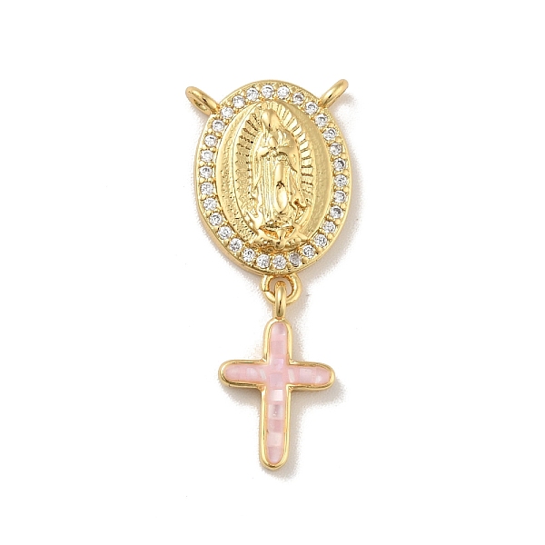 

PandaHall Brass Charms, with Shell, Cadmium Free & Lead Free, Long-Lasting Plated, Oval with Saint & Cross, Real 18K Gold Plated, Pink, 30mm...