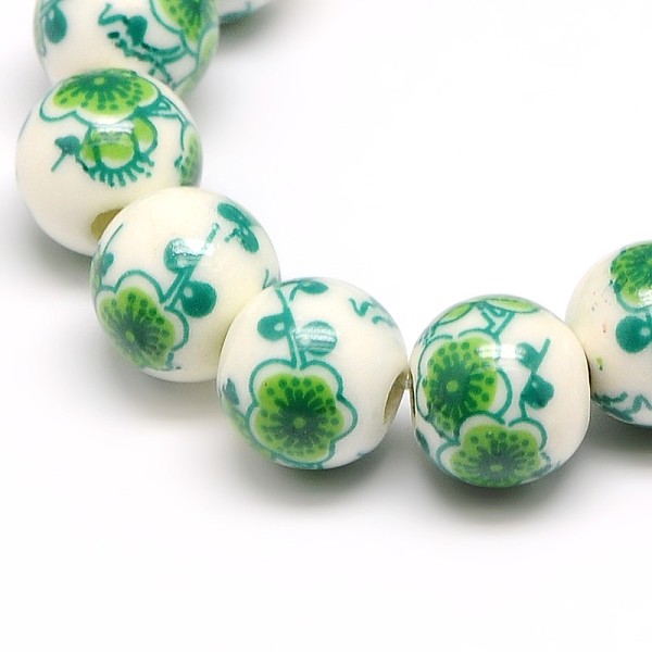 

PandaHall Handmade Flower Printed Porcelain Ceramic Beads Strands, Round, Medium Sea Green, 10mm, Hole: 2mm, about 35pcs/strand, 13.5 inch...