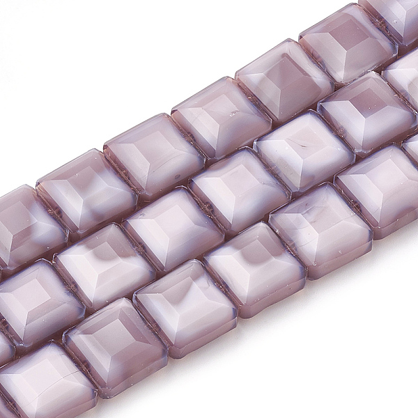 

PandaHall Opaque Solid Color Glass Beads Strands, Faceted, Square, Plum, 8.5~9x8.5~9x5mm, Hole: 1~1.2mm, about 35pcs/strand, 13.77 inch..., Purple