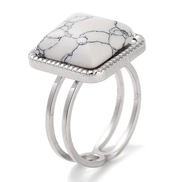 

PandaHall 304 Stainless Steel Ring, Adjustable Synthetic Howlite Rings, Square, 15x15mm, Inner Diameter: Adjustable Howlite Square