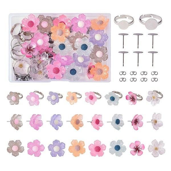 

PandaHall DIY Flower Stud Earring and Finger Ring Making Kit, Including Resin Cabochons, Brass Pad Ring Bases, 304 Stainless Steel Stud..., Multicolor