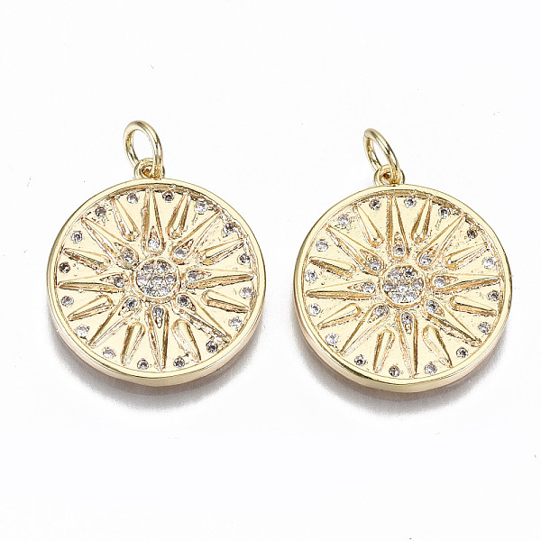 

PandaHall Brass Micro Pave Clear Cubic Zirconia Pendants, with Jump Rings, Nickel Free, Flat Round, Real 18K Gold Plated, 20x18x2mm, Jump...