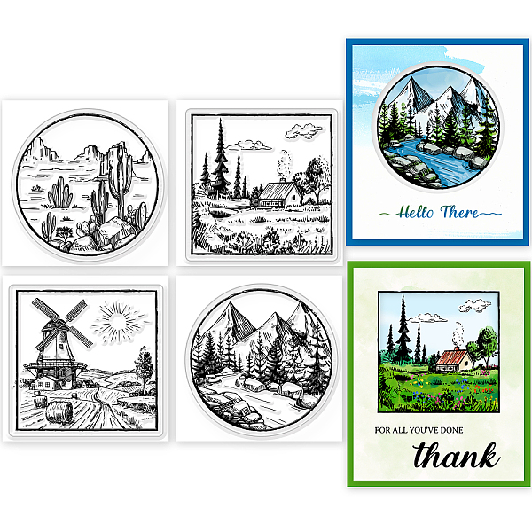 

PandaHall GLOBLELAND 4Pcs Mini Mountain Landscape Clear Stamps for DIY Scrapbooking Mini Forest Trees River Silicone Clear Stamp Seals...