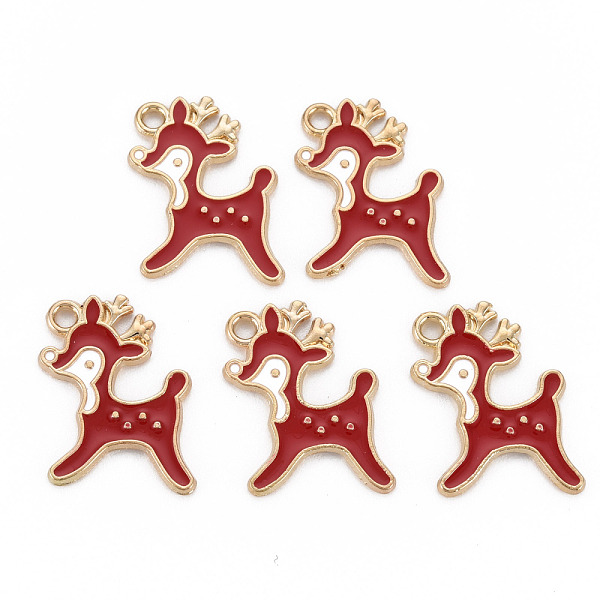 

PandaHall Alloy Enamel Pendants, Cadmium Free & Nickel Free & Lead Free, for Christmas, Reindeer, Light Gold, Red, 19.5x15x1.5mm, Hole...