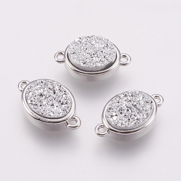 

PandaHall Druzy Resin Links connectors, with Brass Findings, Oval, Silver, 9x14x5mm, Hole: 1mm Brass+Resin Oval Silver