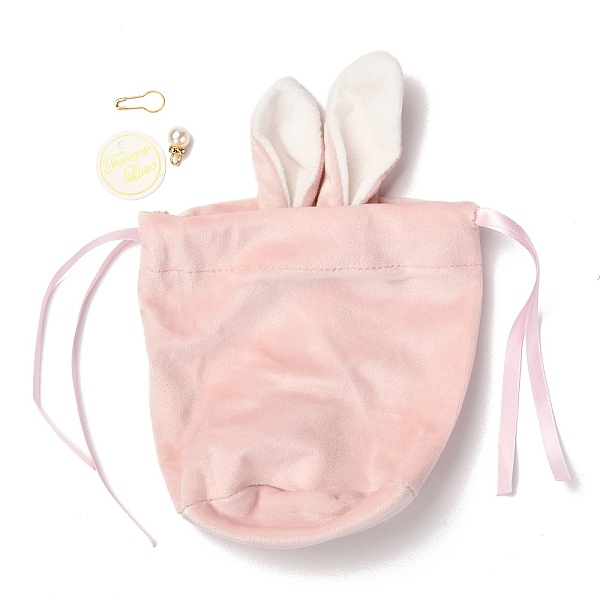 

PandaHall Flannelette Craft Ribbon Drawstring Bag, Rabbit Ear with Acrylic Beads, for Easter Party Candy Wrapping, Dark Salmon, 19x15cm...