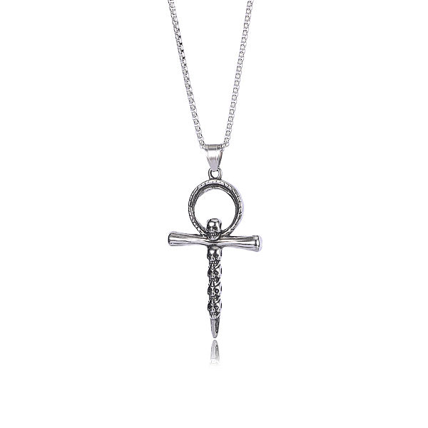 

PandaHall Skull Cross Pendant Necklace Vintage Titanium Steel Ankh Necklace Charm Neck Chain Jewelry Gift for Women Men Birthday Easter...