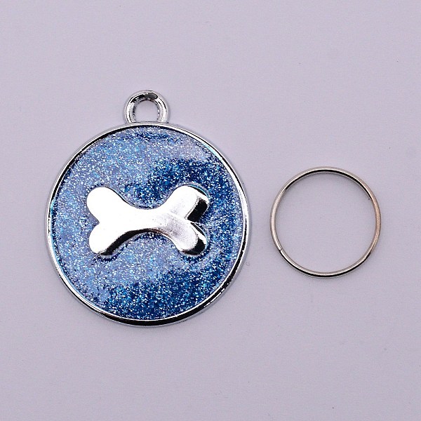 

PandaHall Alloy Charms, with Gold Foil and Iron Rings, Cadmium Free & Lead Free, Flat Round with Bone, Royal Blue, 29.5x25.5x1.5mm, Hole...