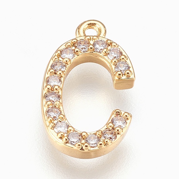 

PandaHall Brass Letter Pendants, with Cubic Zirconia, Lead Free & Cadmium Free & Nickel Free, Long-Lasting Plated, Golden, Letter.C..., Clear