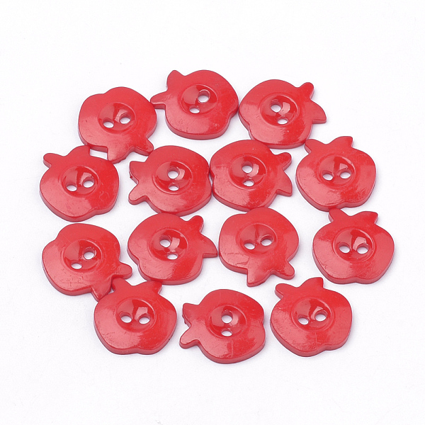 

PandaHall 2-Hole Acrylic Buttons, Apple, Red, 14x13x2mm, Hole: 1.5~2mm Acrylic Fruit Red
