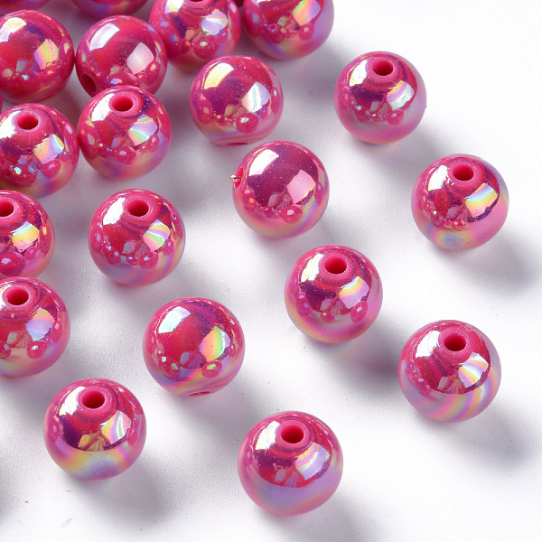 

PandaHall Opaque Acrylic Beads, AB Color Plated, Round, Camellia, 12x11mm, Hole: 2.5mm, about 566pcs/500g Acrylic Round Pink