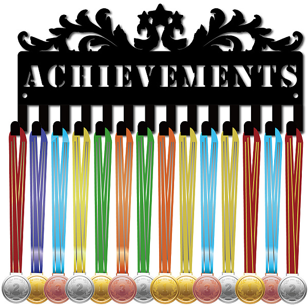 

PandaHall Iron Medal Holder Frame, 14 Hooks Medals Display Hanger Rack, with Screws, Black, Floral, 130x290mm Iron Others Black
