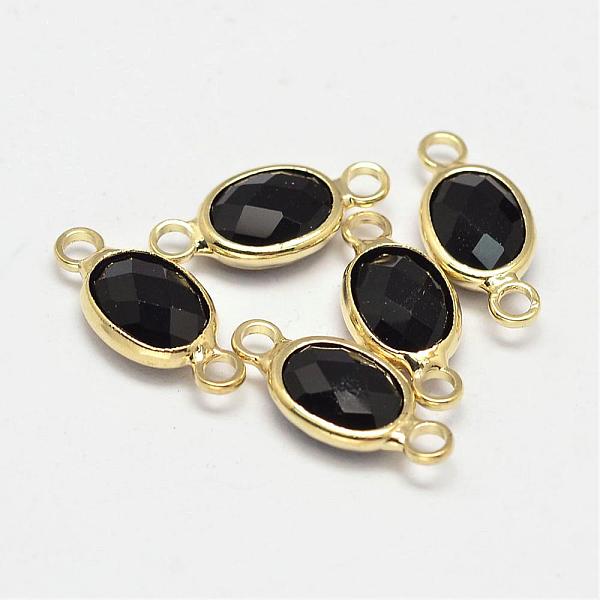 

PandaHall Oval Faceted Golden Brass Glass Links connectors, Black, 15x7x3.2mm, Hole: 1mm Glass Oval Black