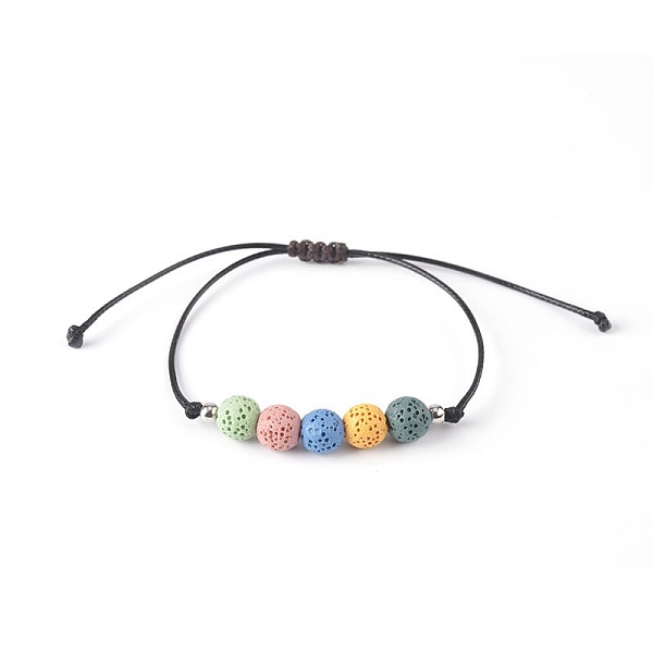 Bracelets bohèmes ajustables faits main en perles tressées de pierre de lave naturelle teinte pour femmes
