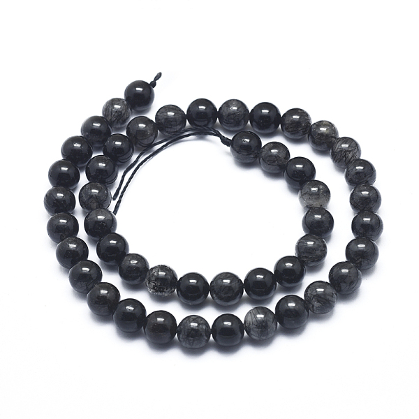 Natürliche Turmalinierte Quarz / Schwarze Rutilquarz Perlen Stränge