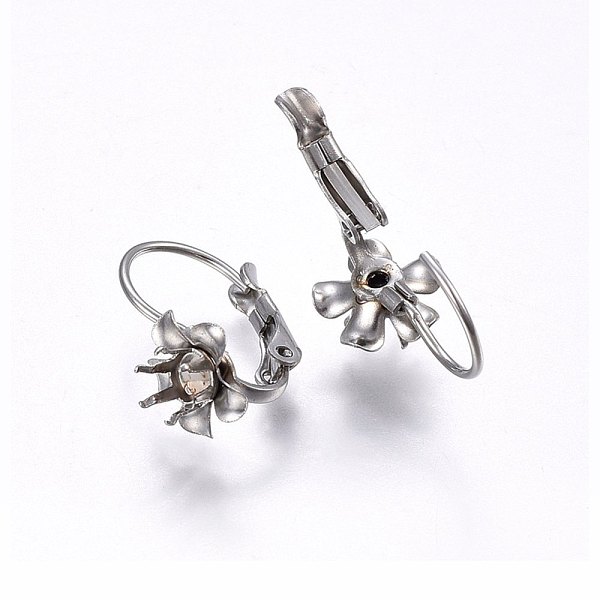 

PandaHall 201 Stainless Steel Leverback Earring Findings, with 304 Stainless Steel Pin, Flower, Stainless Steel Color, Tray: 4mm, 17x9x13mm...