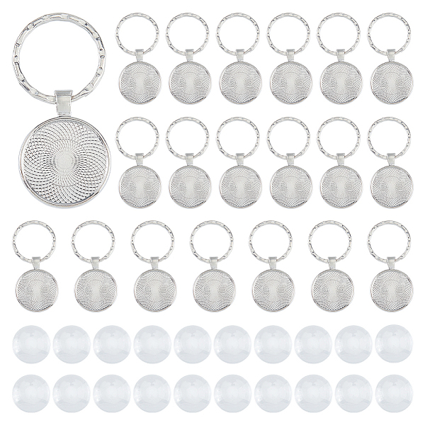 

PandaHall DICOSMETIC 20 Pcs Cabochon Keychain Kit Platinum Round Pendant Blank Alloy Tray Charms Blanks Trays for Photo with 20Pcs Glass..., Clear