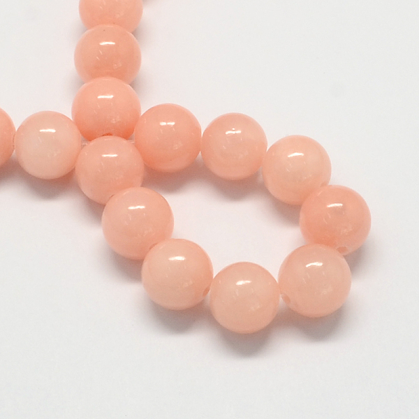 

PandaHall Natural Dyed Yellow Jade Gemstone Bead Strands, Round, Light Salmon, 8mm, Hole: 1mm, about 50pcs/strand, 15.7 inch Yellow Jade..., Red