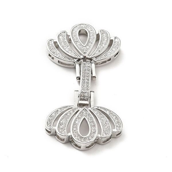 

PandaHall Brass Micro Pave Clear Cubic Zirconia Fold Over Clasps, Cadmium Free & Lead Free, Lotus, Platinum, 44x23.5x7mm, Hole: 2~4x2mm...