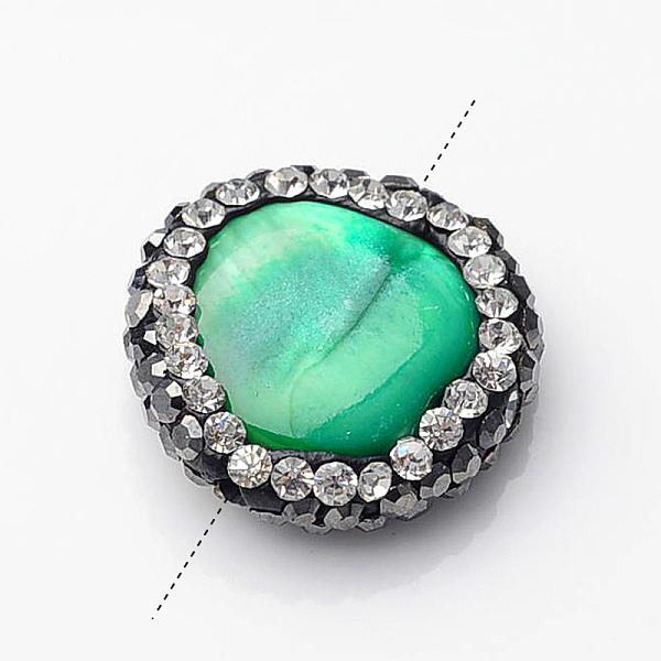 

PandaHall Nuggets Natural Shell Beads, with Polymer Clay Rhinestone, Green, 12~17x12~16x4~7mm, Hole: 0.5mm Other Sea Shell Nuggets Green