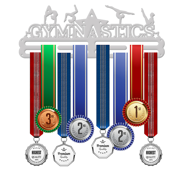 

PandaHall Sports Theme Iron Medal Hanger Holder Display Wall Rack, with Screws, Gymnastics Pattern, 150x400mm Iron Sports