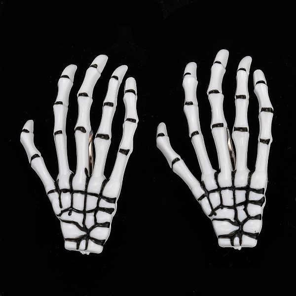 

PandaHall Halloween Skeleton Hands Bone Hair Clips, Plastic & Iron Alligator Hair Clips, White, 72x41x6mm Plastic White