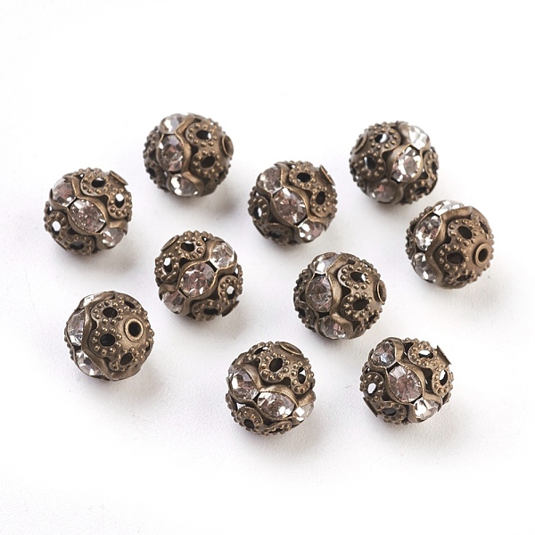 

PandaHall Brass Rhinestone Beads, Grade A, Nickel Free, Antique Bronze Metal Color, Round, Crystal, 8mm, Hole: 1mm Brass+Rhinestone Round..., Clear
