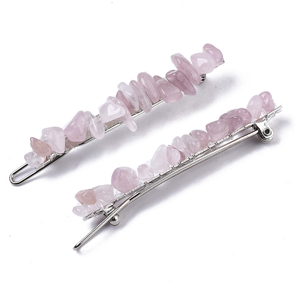 

PandaHall Platinum Plated Alloy French Hair Barrettes, with Natural Rose Quartz Chips, Cadmium Free & Lead Free, 67x10~11x12mm Rose Quartz..., Pink