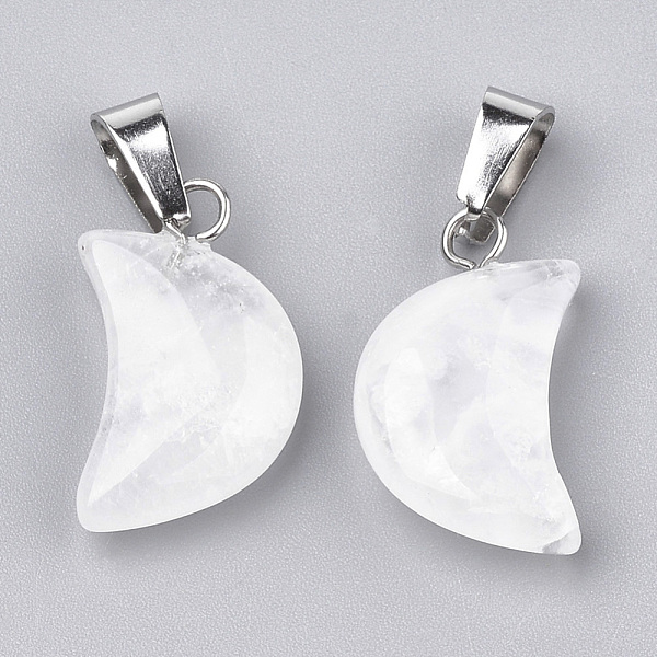 

PandaHall Moon Natural Quartz Crystal Pendants, Rock Crystal Pendants, with Platinum Tone Brass Findings, 21~24x12~14x5~6mm, Hole: 2x7mm...
