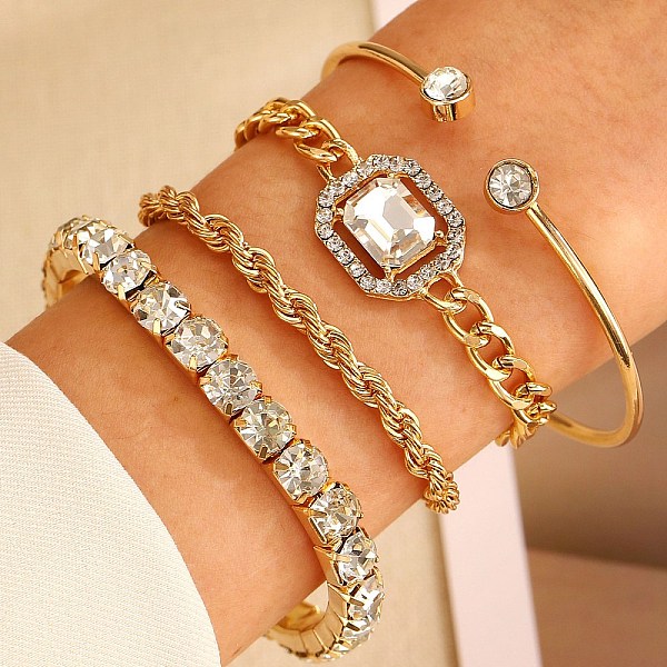 4Pcs 4 Style Light Gold Alloy Bangle and Bracelet Sets