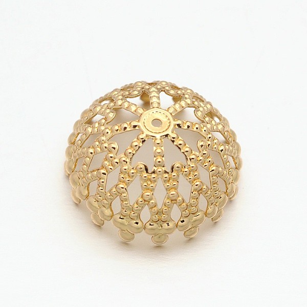 

PandaHall Multi-Petal Brass Hollow Bead Caps, Long-Lasting Plated, Light Gold, 20x10mm, Hole: 1mm Brass