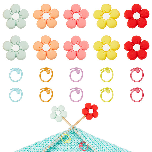 

PandaHall GOMAKERER 10Pcs 2 5 Color Flower Silicone Beads Knitting Needle Protectors/Knitting Needle Stoppers, with 30Pcs Alloy Knitting..., Multicolor