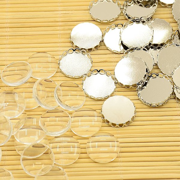 Cabochon Bases De Latón Y Redondas Plana Cabochons De Cristal Claros Transparentes